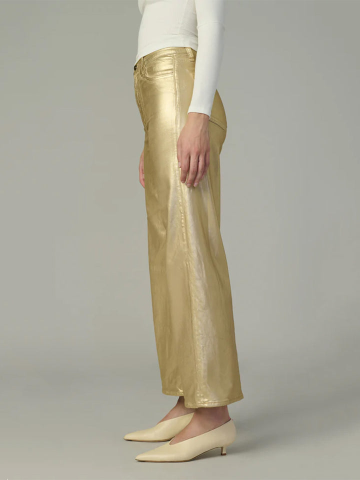 The Mia High-Rise Wide Leg Ankle Jean in Gold Foil