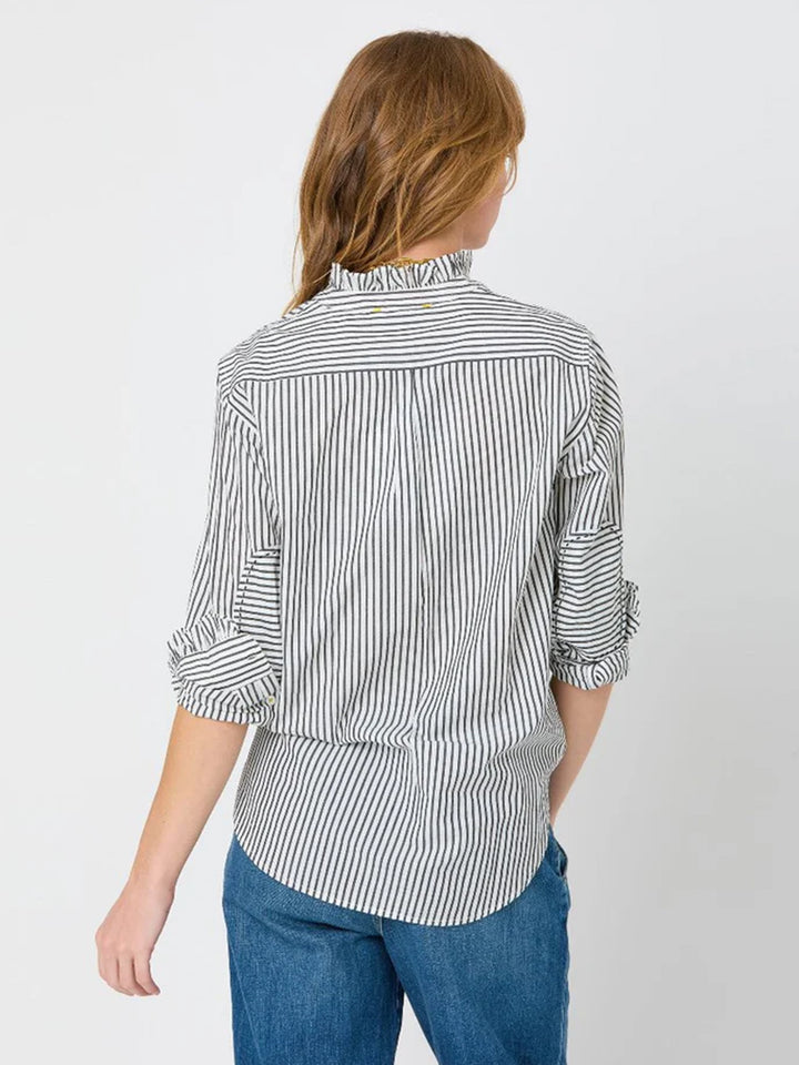 Mia Ruffle Shirt in Black Stripe