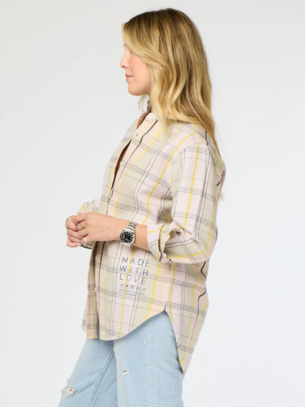 Mia Ruffle Cabin Plaid in Light Taupe