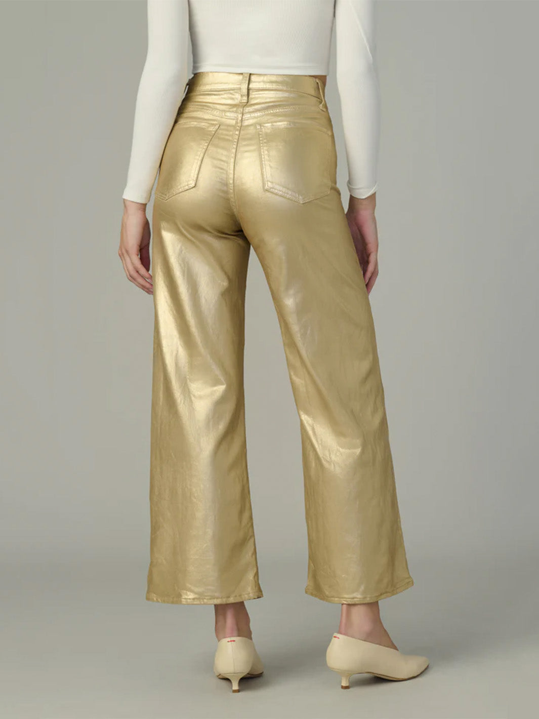 The Mia High-Rise Wide Leg Ankle Jean in Gold Foil