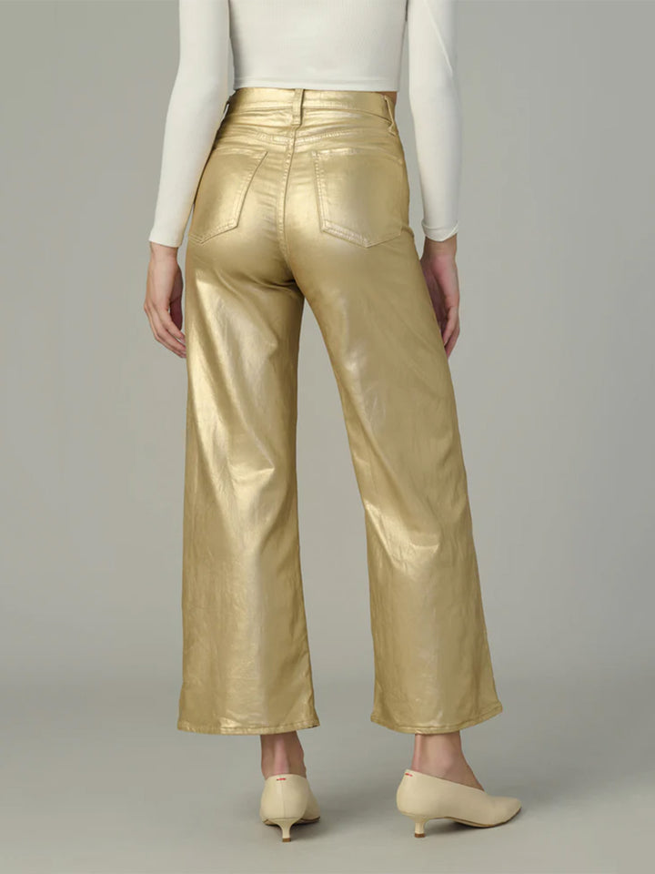 The Mia High-Rise Wide Leg Ankle Jean in Gold Foil