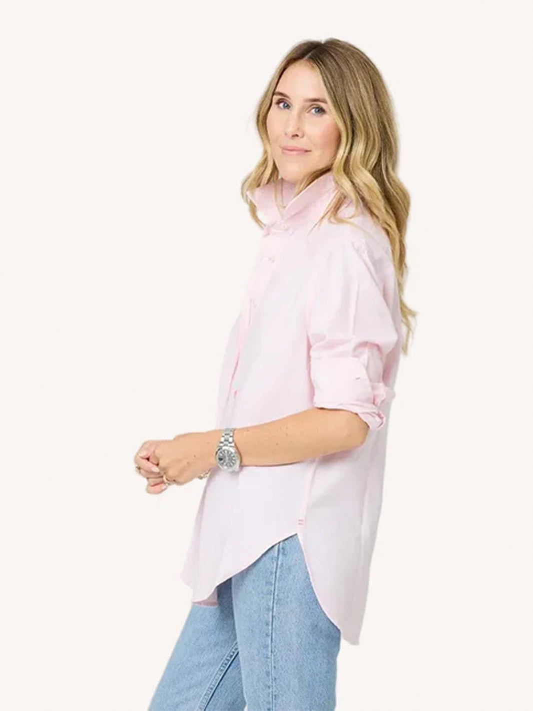 Mia Lightweight Oxford Button-Up in Pink Oxford