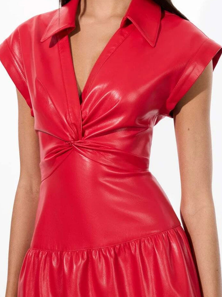 Mila Vegan Leather Mini Dress in Bright Ruby