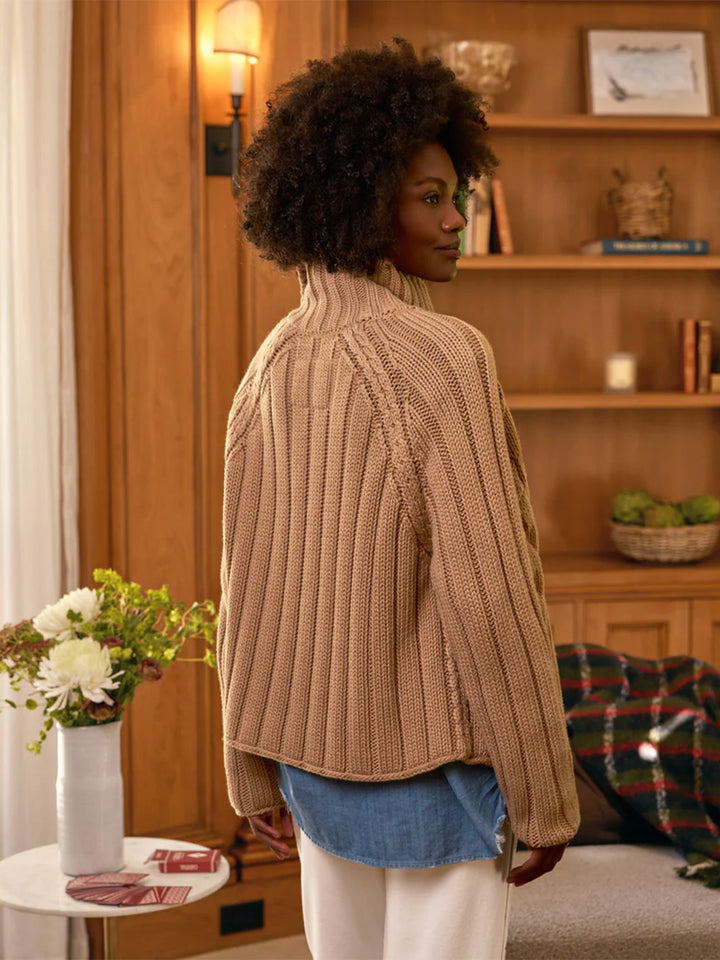 Mini Cotswolds Cropped Cable Cardigan in Camel