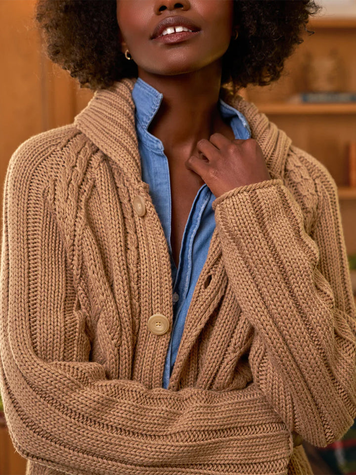 Mini Cotswolds Cropped Cable Cardigan in Camel