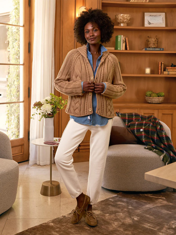 Mini Cotswolds Cropped Cable Cardigan in Camel