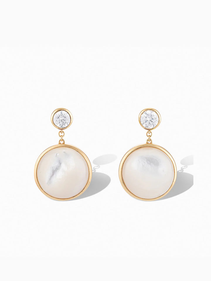 Mini Drop Earrings in Cubic Zirconium and Mother of Pearl