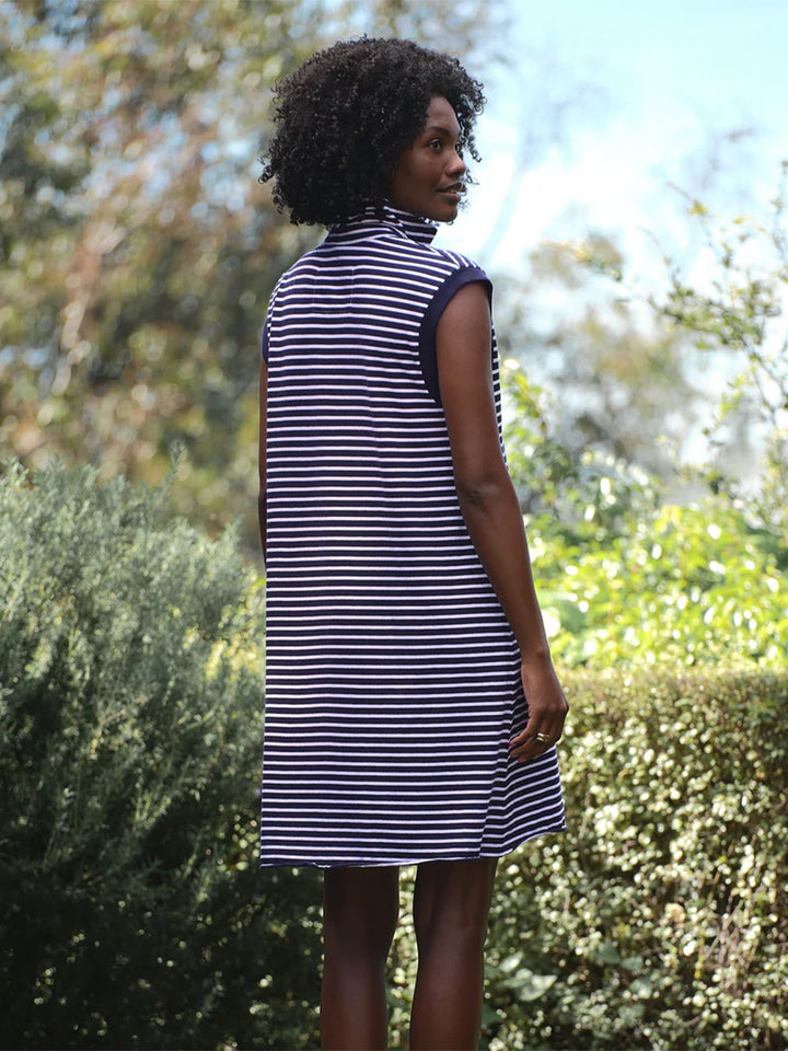 Mini Lily Popover Henley Tank Dress in Blue White Yacht Stripe