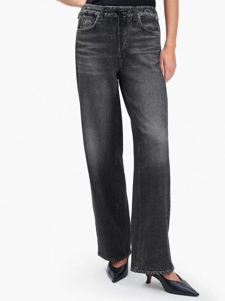 Miramar Drawstring Wide-Leg Pant in Washed Black