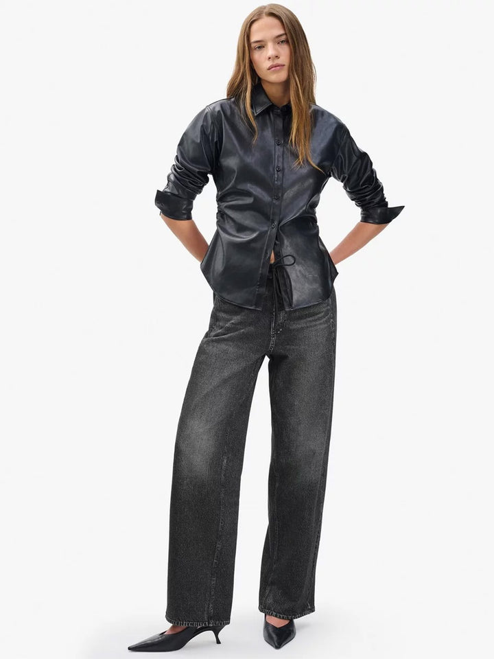 Miramar Drawstring Wide-Leg Pant in Washed Black