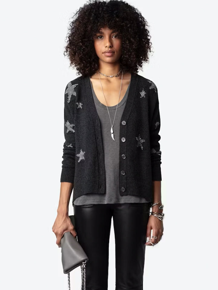 Mirka Stars Cashmere Cardigan in Anthracite