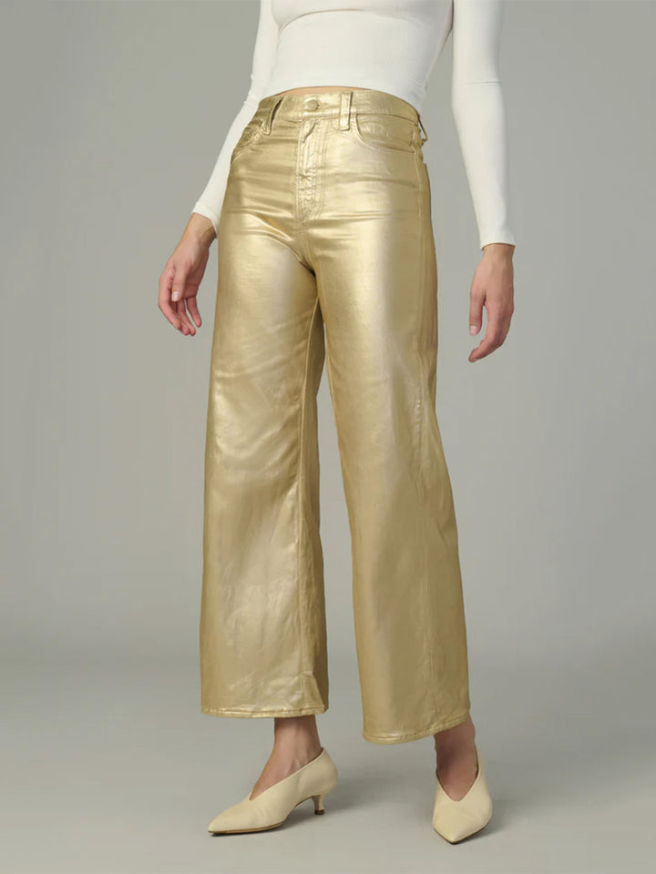 The Mia High-Rise Wide Leg Ankle Jean in Gold Foil