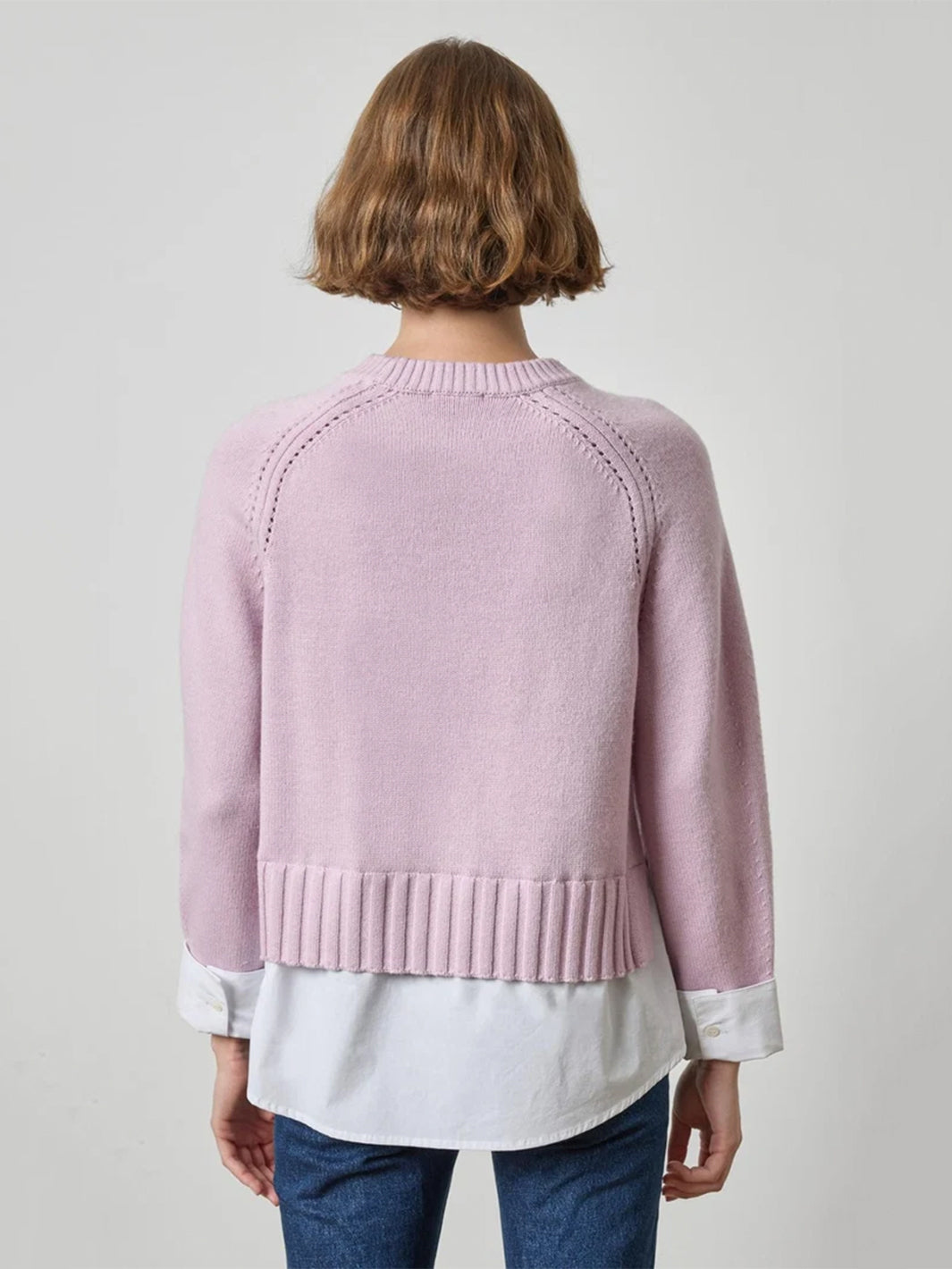 Mixed Media Crewneck Sweater in Sugarplum
