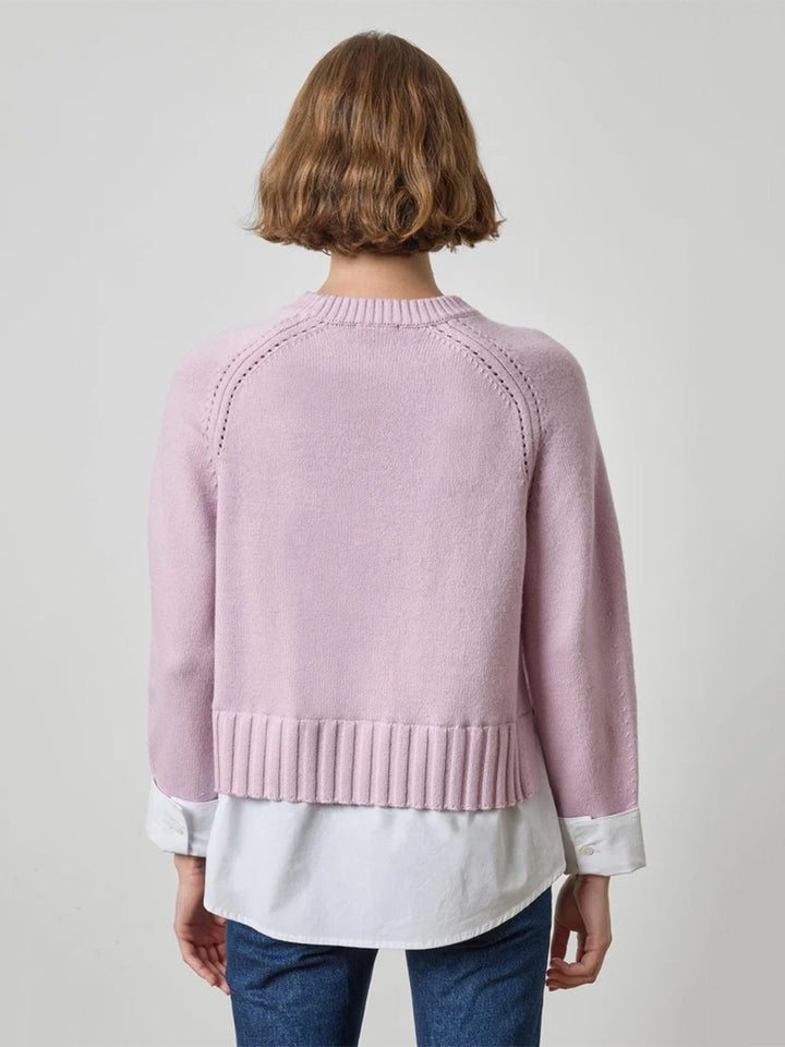 Mixed Media Crewneck Sweater in Sugarplum