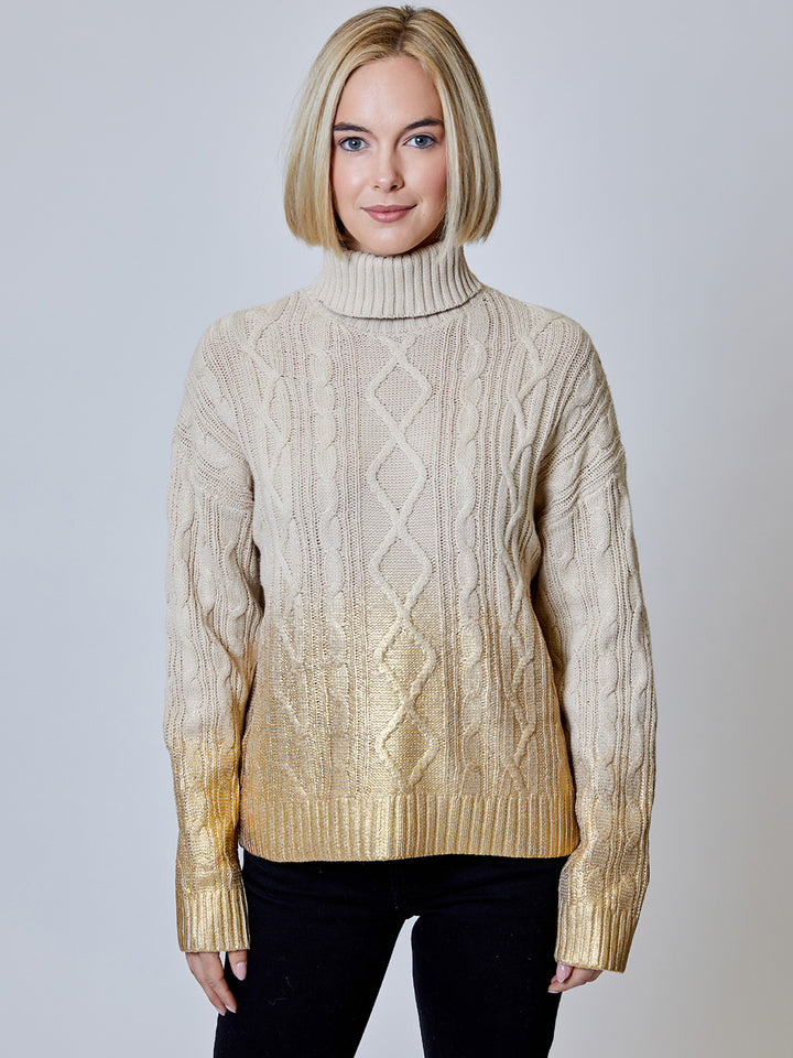 Mock Neck Foil Sweater in Toasted Almond