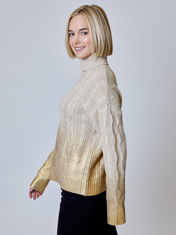 Mock Neck Foil Sweater in Toasted Almond