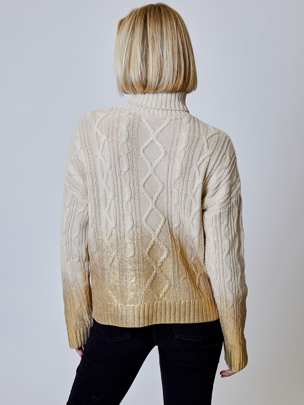 Mock Neck Foil Sweater in Toasted Almond