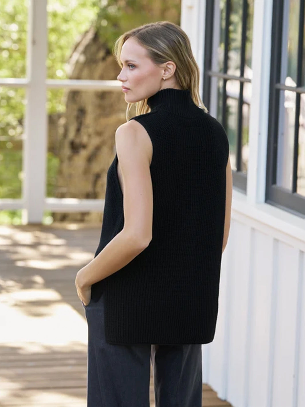 Montecito Shell Mock Neck Sweater Shell in Black
