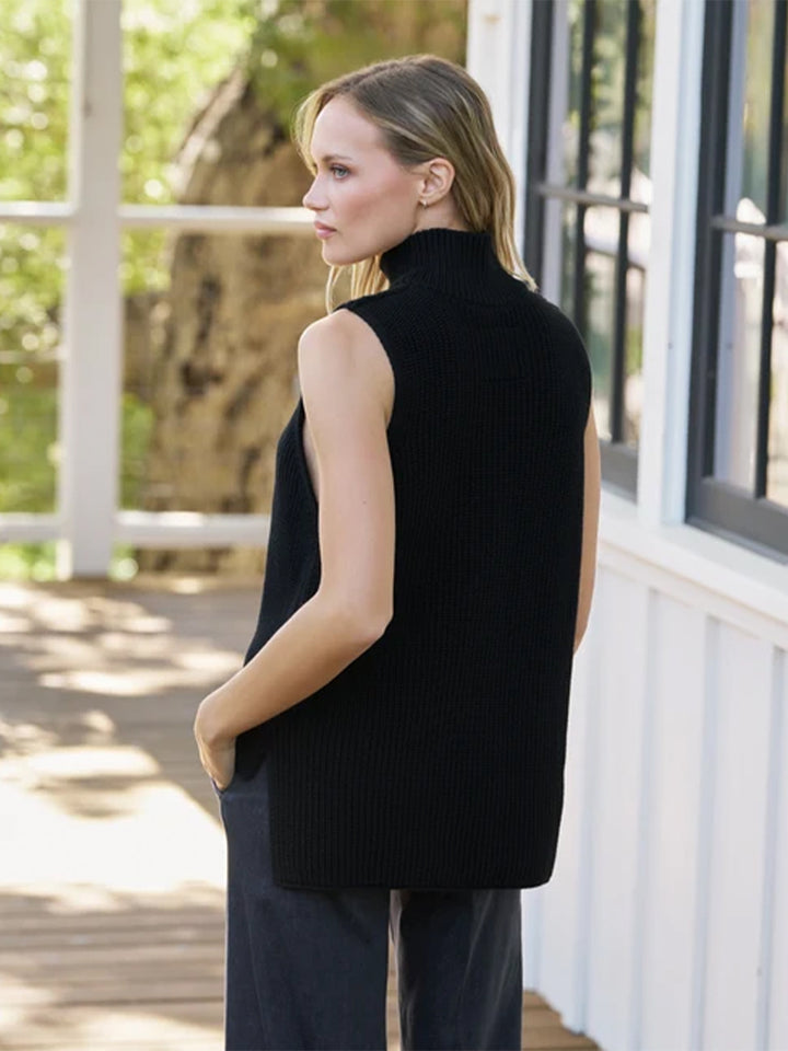 Montecito Shell Mock Neck Sweater Shell in Black