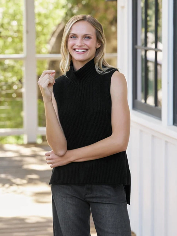 Montecito Shell Mock Neck Sweater Shell in Black