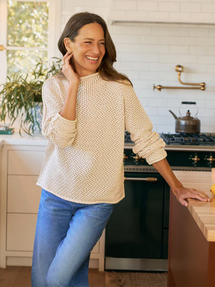 Monterey Pointelle Rolled Funnel Neck Sweater in Sand