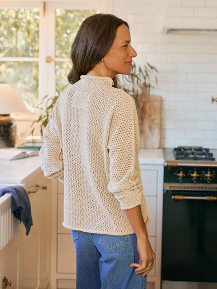 Monterey Pointelle Rolled Funnel Neck Sweater in Sand