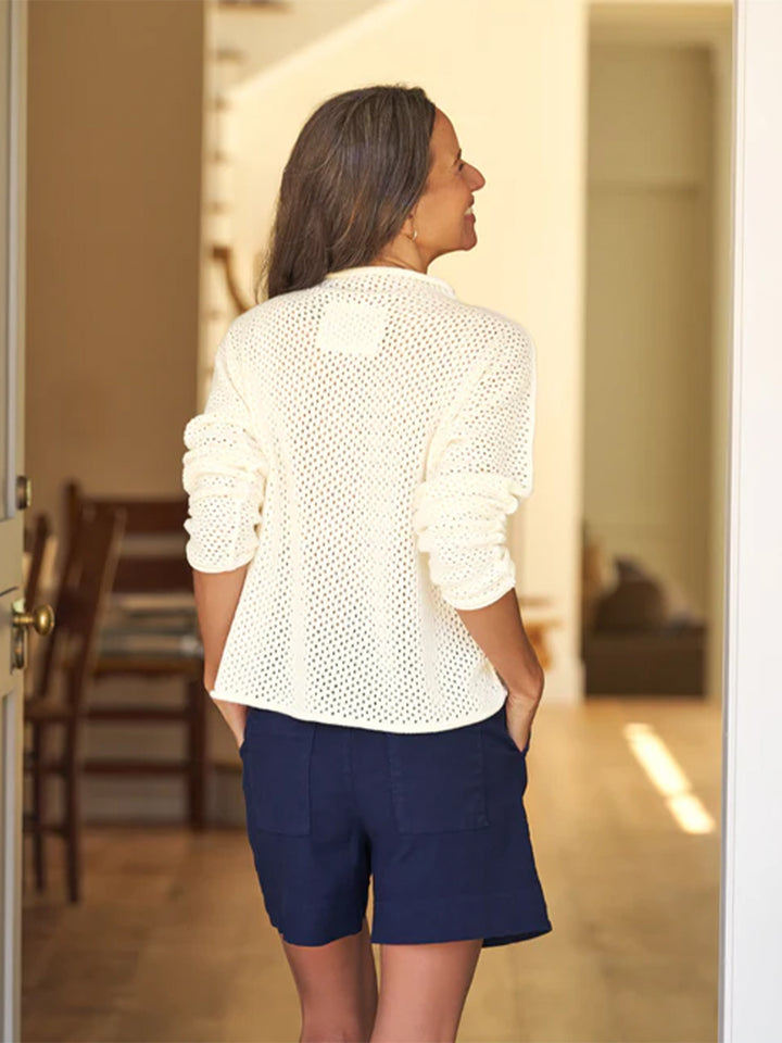 Monterey Pointelle Rolled Funnel Neck Sweater in Ivory