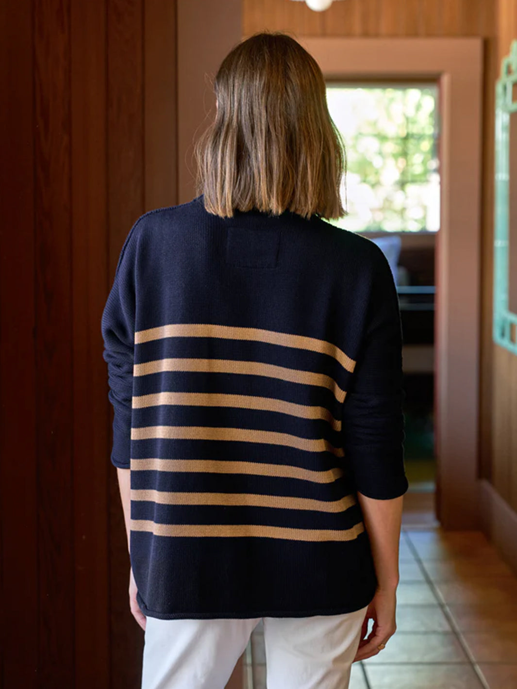 Monterey Sweater in Navy Camel Stripe