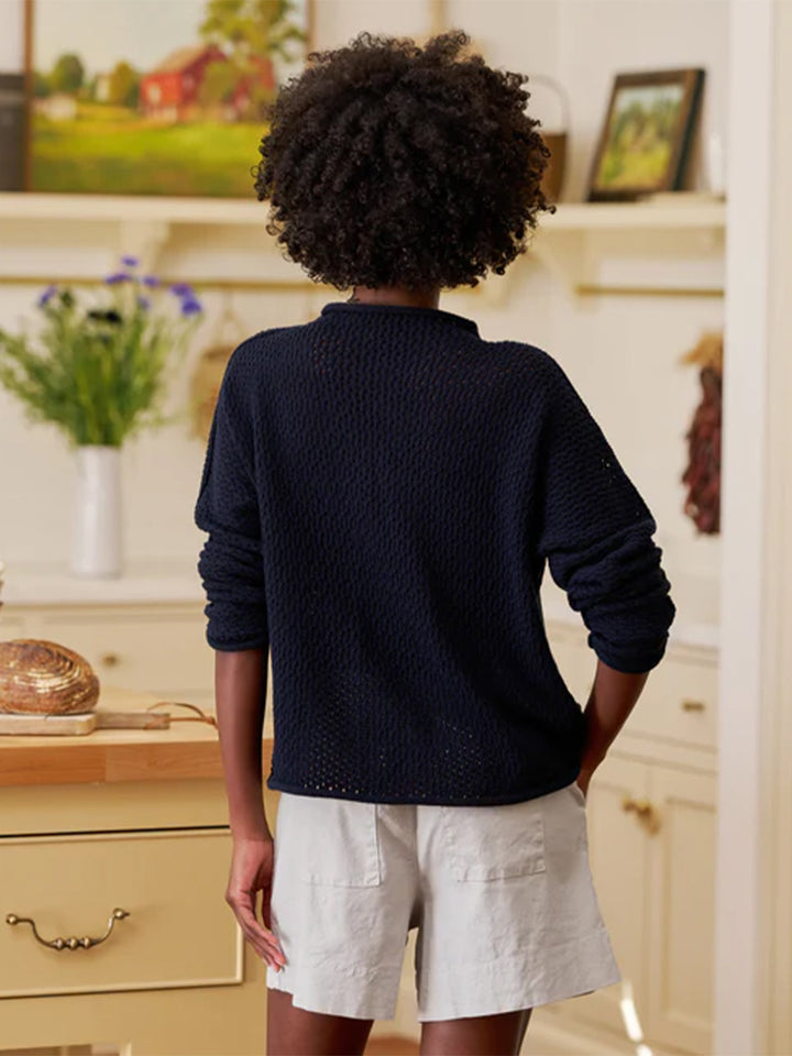 Monterey Pointelle Rolled Funnel Neck Sweater in Marine