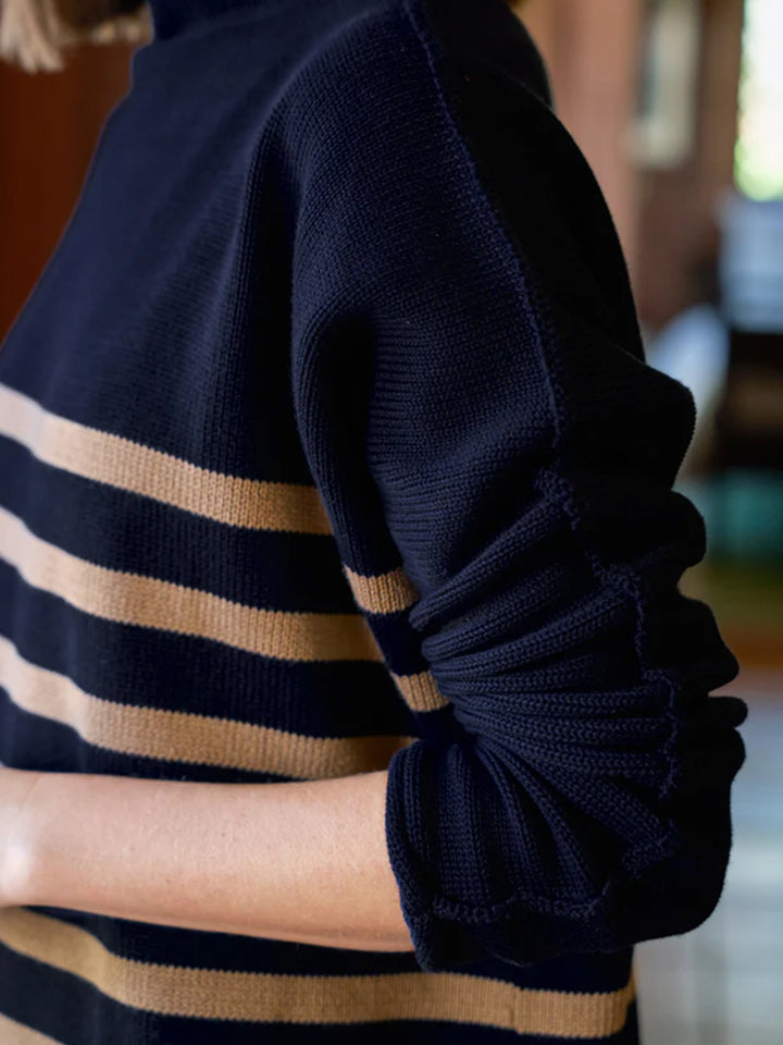 Monterey Sweater in Navy Camel Stripe