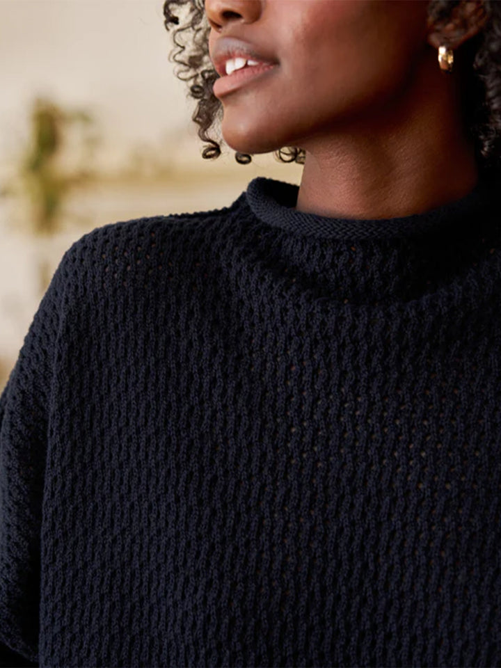 Monterey Pointelle Rolled Funnel Neck Sweater in Marine