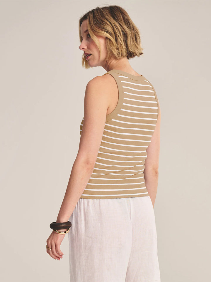 Moire Striped Cotton Ribbed Tank in Sahara Stripe