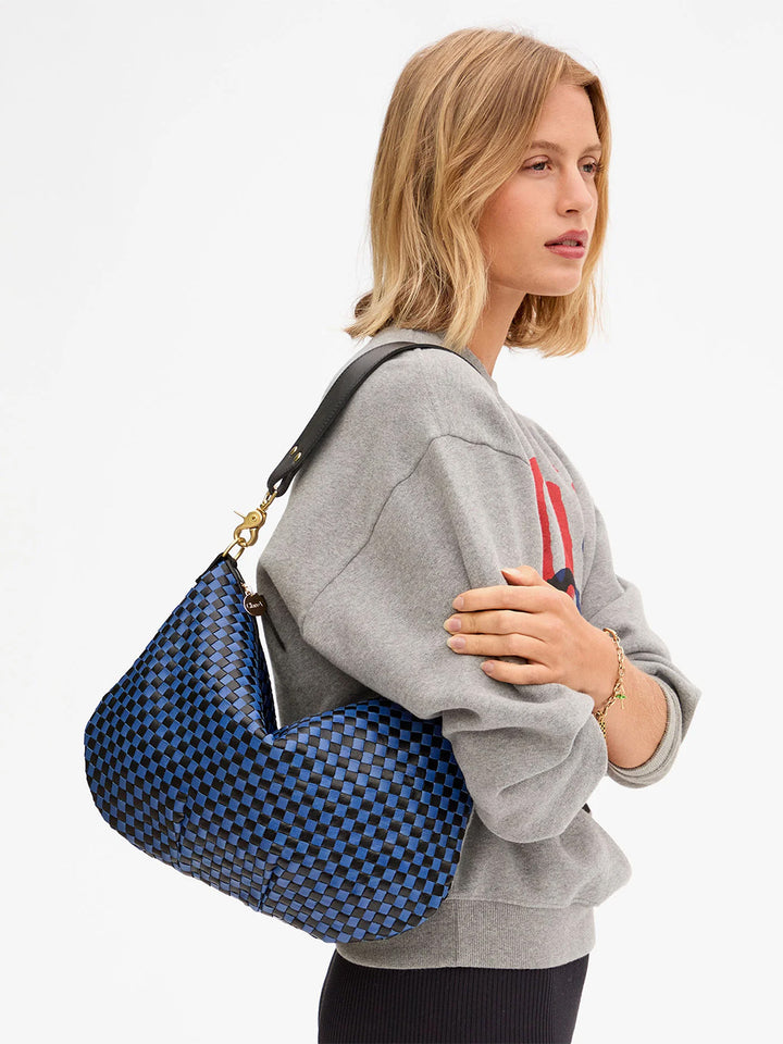 Moyen Messenger in Black/Cobalt Woven Checker