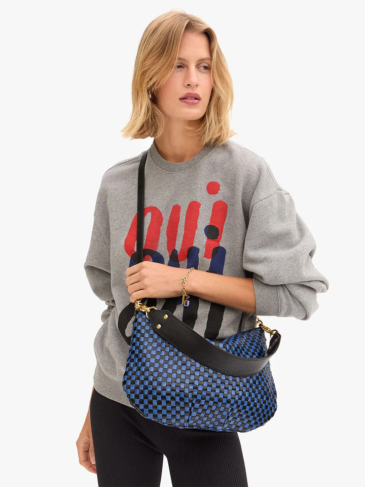 Moyen Messenger in Black/Cobalt Woven Checker