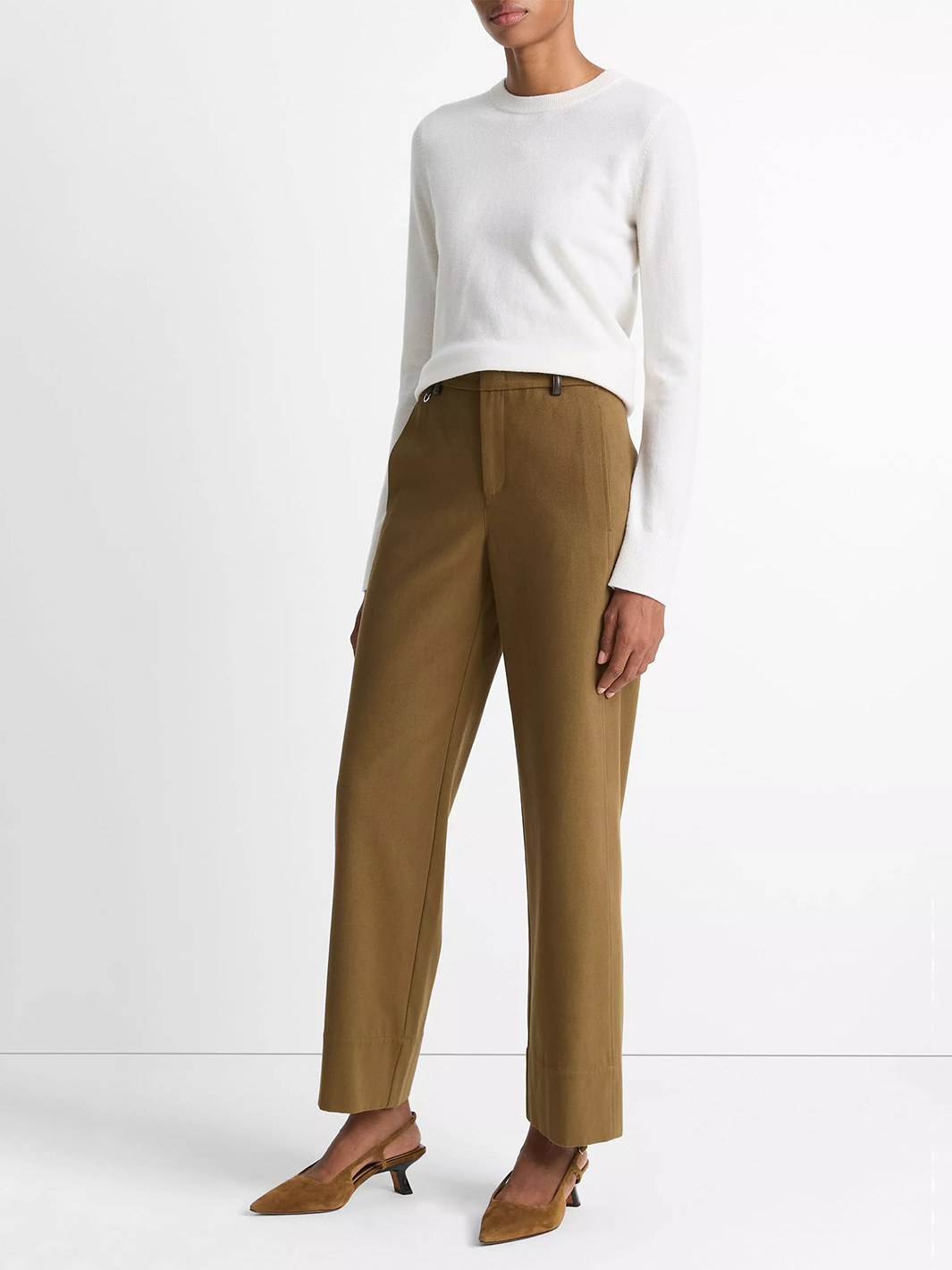 Mr Faux Leather Trim Italian Cotton Straight Leg Pant in Olive Grove