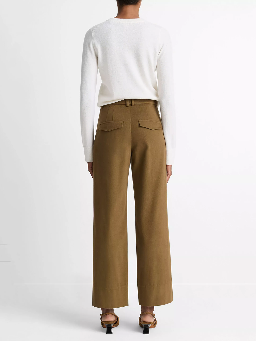 Mr Faux Leather Trim Italian Cotton Straight Leg Pant in Olive Grove