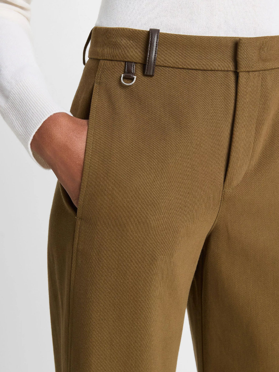 Mr Faux Leather Trim Italian Cotton Straight Leg Pant in Olive Grove