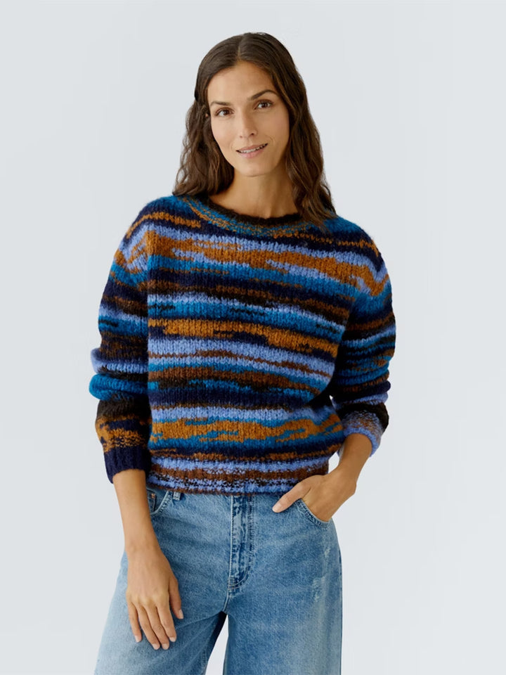 Pullover Sweater in Multi Blue/Camel
