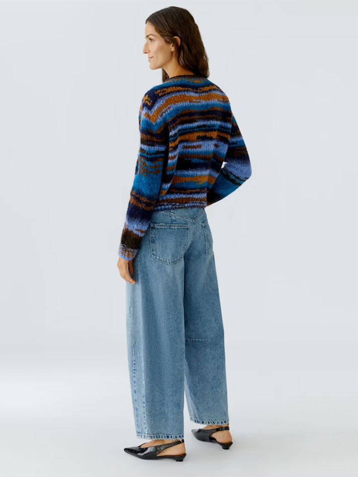 Pullover Sweater in Multi Blue/Camel