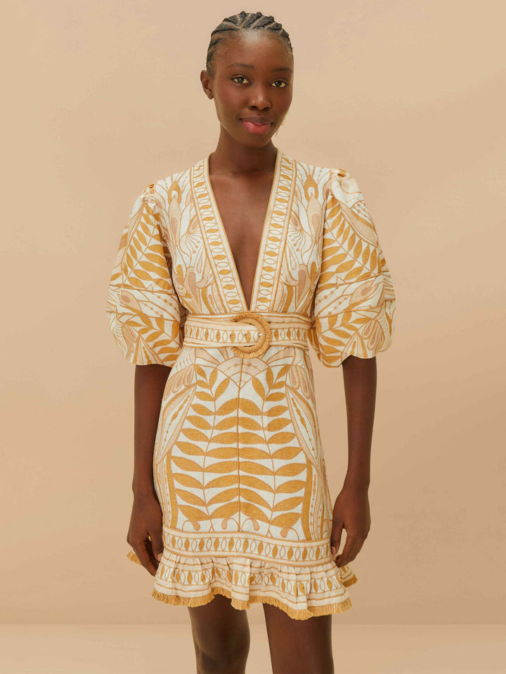 Lace Nature Mini Dress in Off White