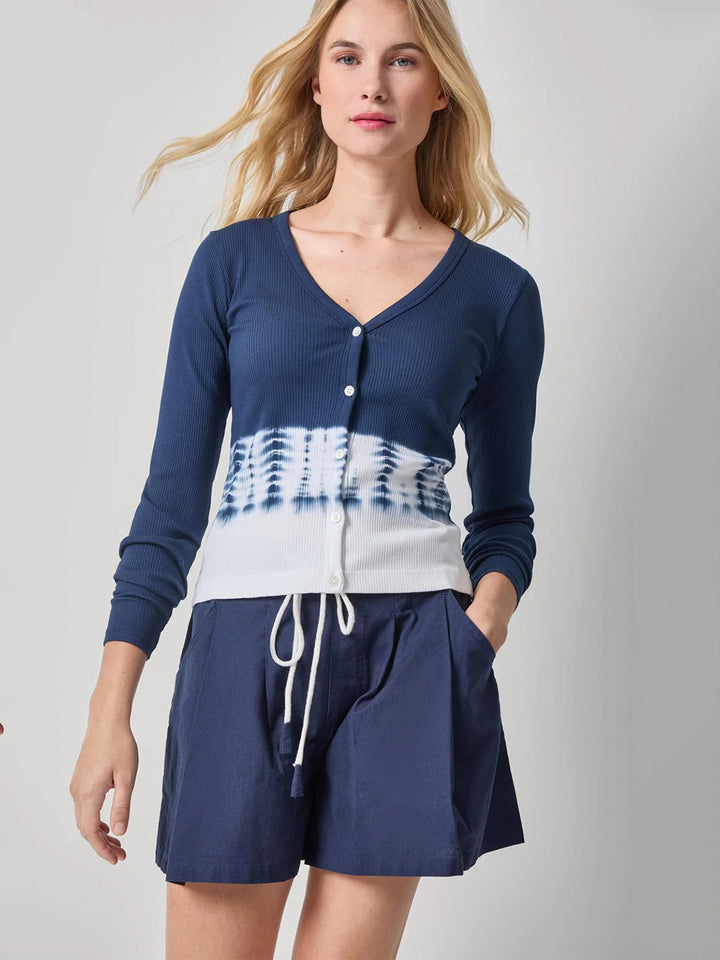 Bamboo Dye V-Neck Cardigan in Navy Dye