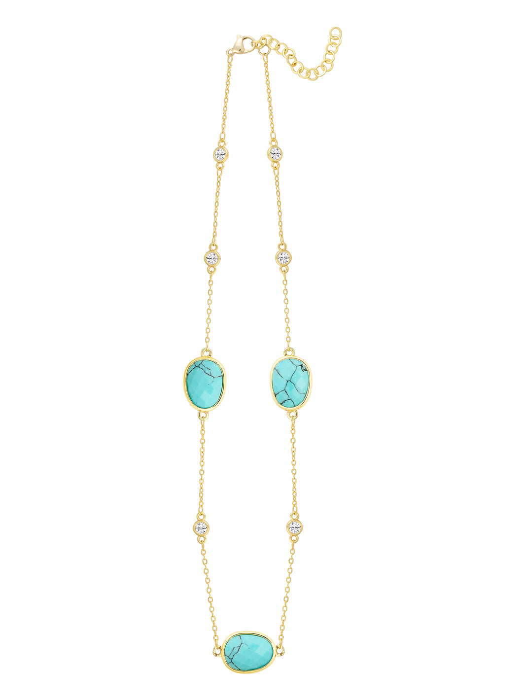 Turquois w/Gold Semi Precious Chain Necklace