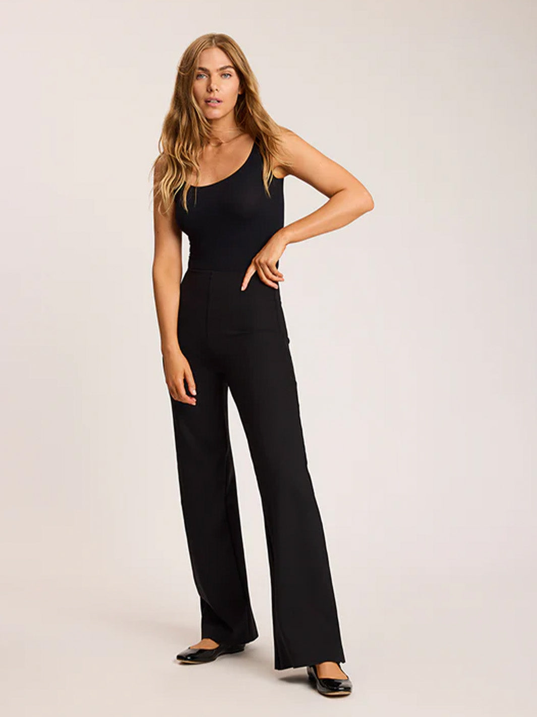 Neoprene Wide Leg Pant in Black