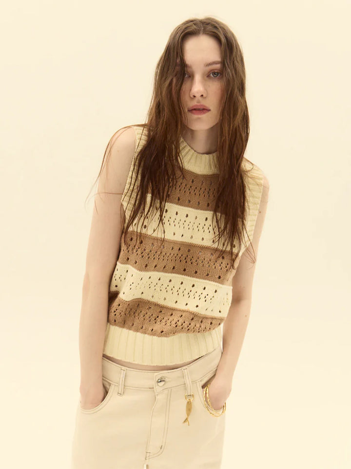 Nerja Knit Vest in Ecru Beige
