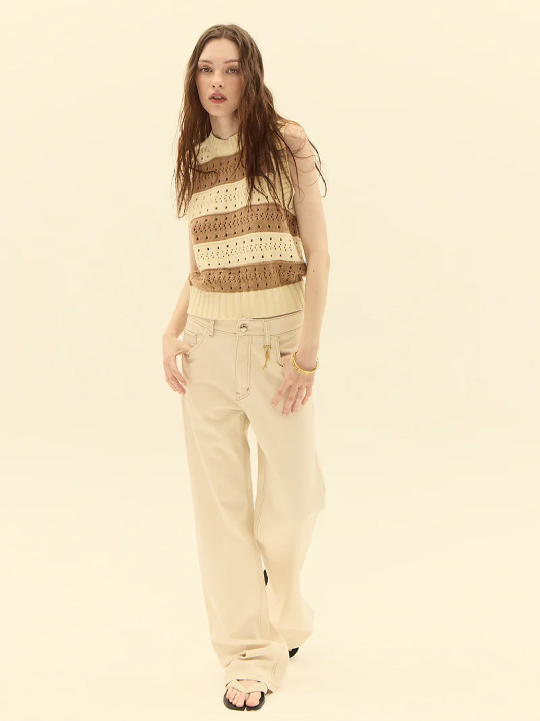 Nerja Knit Vest in Ecru Beige