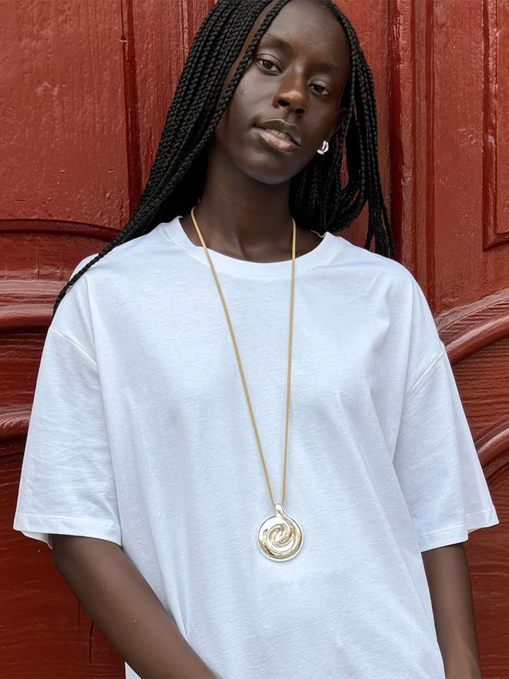Nico Mirror Pendant Rope Necklace in Silver