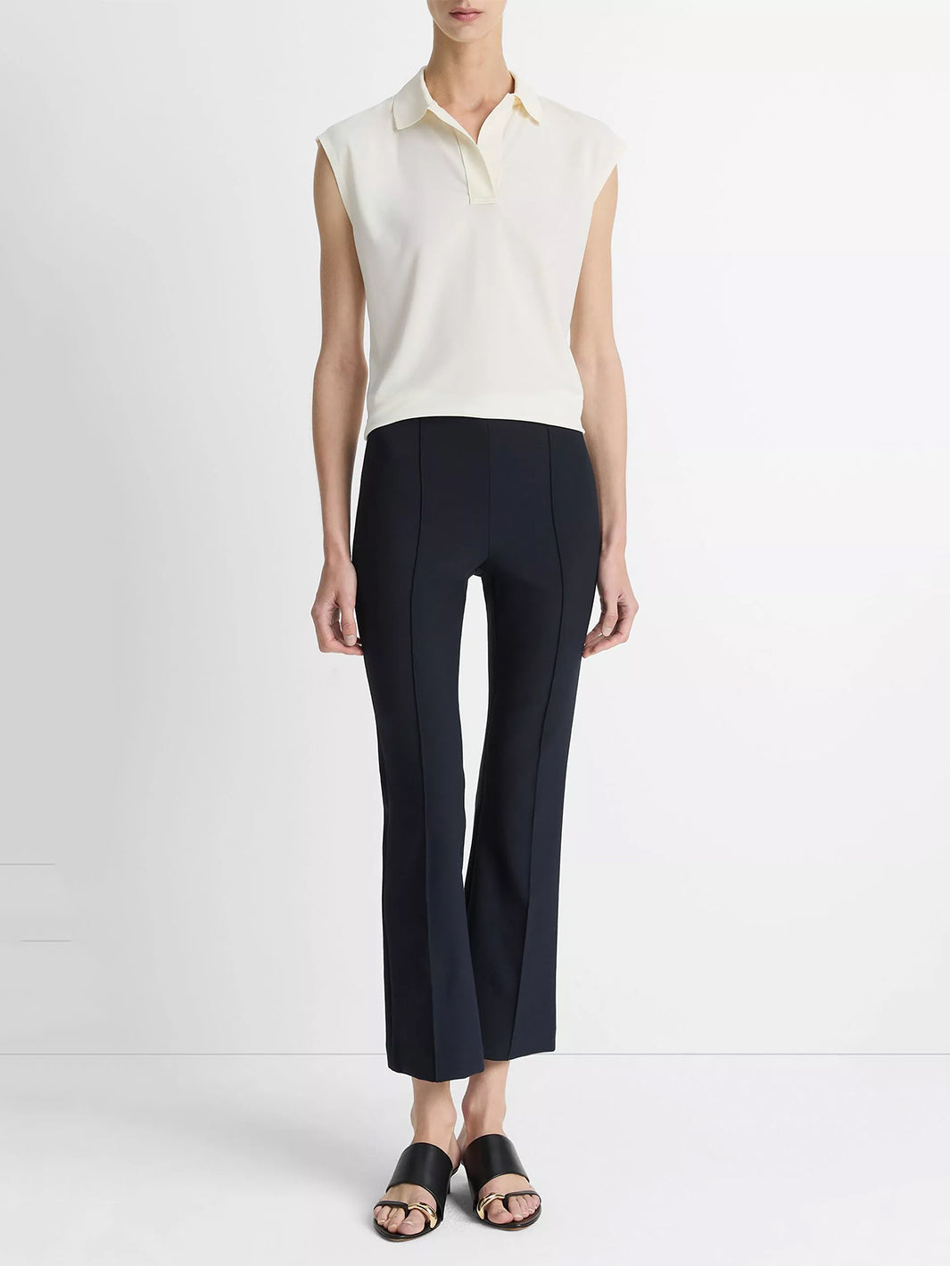 Niki Mid-Rise Pintuck Crop Flare Pant in Coastal Blue