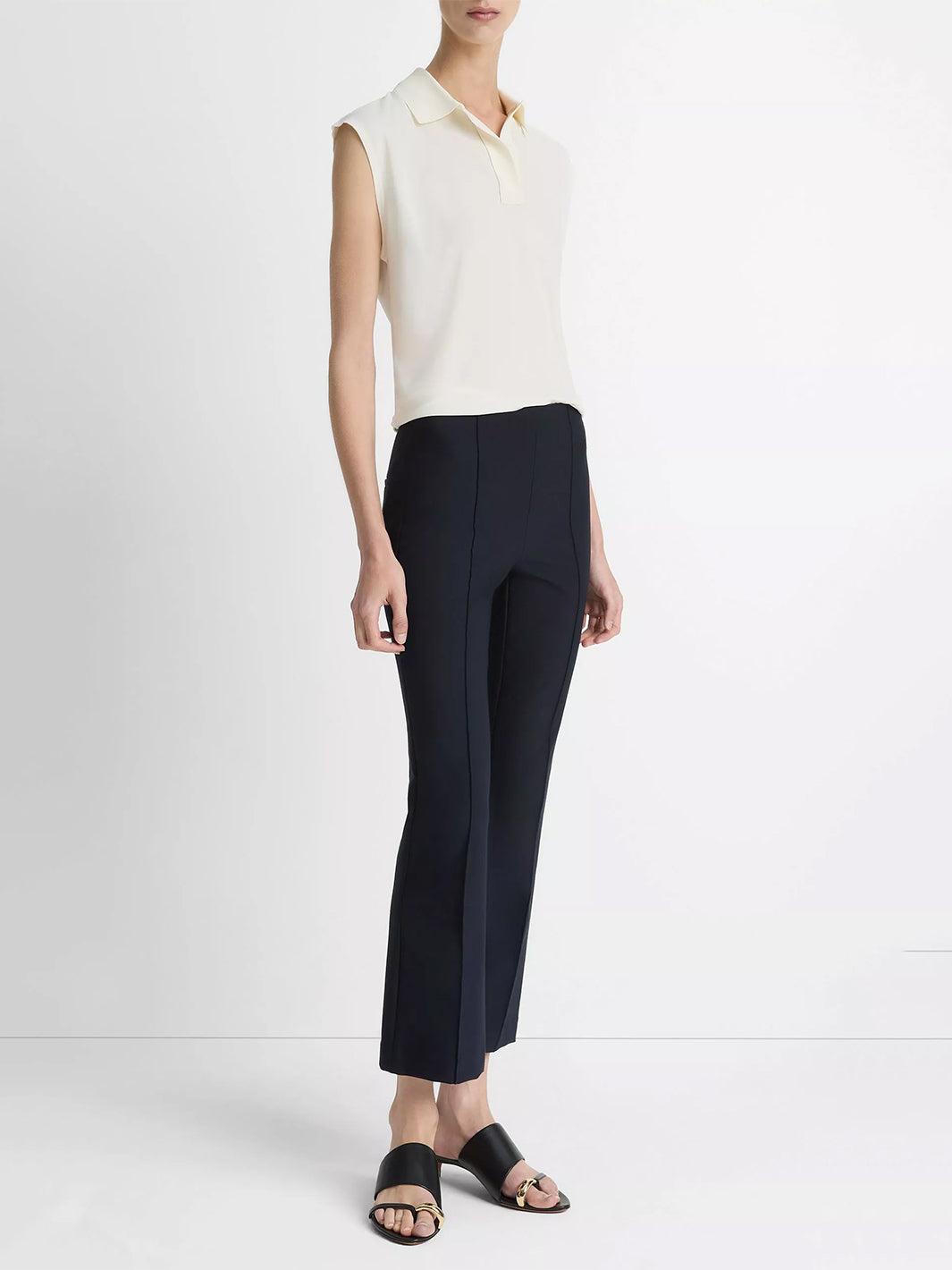 Niki Mid-Rise Pintuck Crop Flare Pant in Coastal Blue