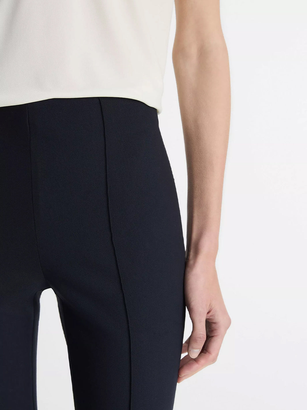 Niki Mid-Rise Pintuck Crop Flare Pant in Coastal Blue