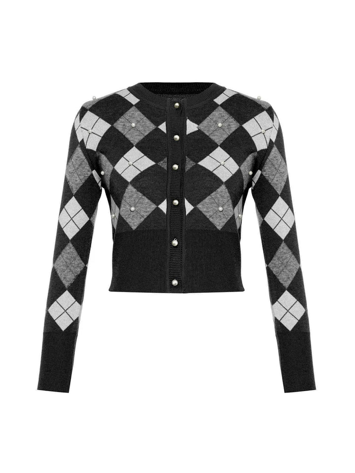 Nomia Plaid Pearly Cardigan in Gray/Silver